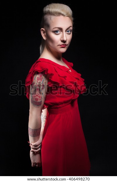 Punk Blonde Female Tattoo Piercing Short Stock Photo Edit