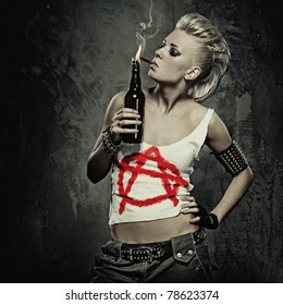 Punk girl smoking a cigarette - Shutterstock ID 78623374
