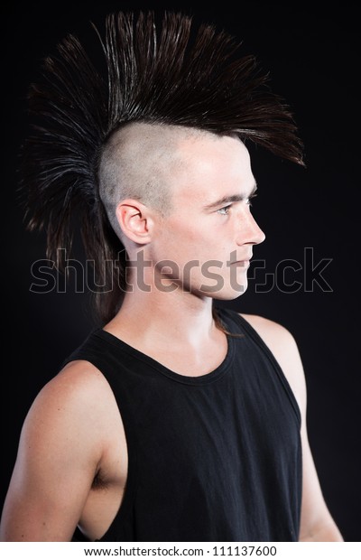 Punk Man Mohawk Haircut Black Shirt Stock Photo Edit Now 111137600