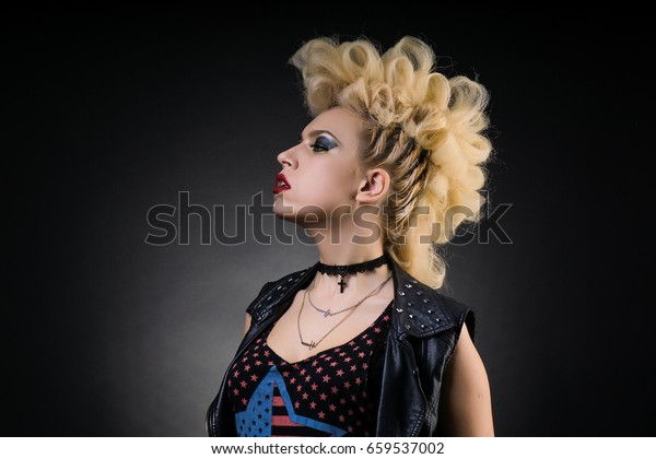 Punk People Stylish Blonde Girl Mohawk Stock Photo (Edit Now) 659537002