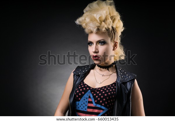 Punk People Stylish Blonde Girl Mohawk Stock Photo Edit Now