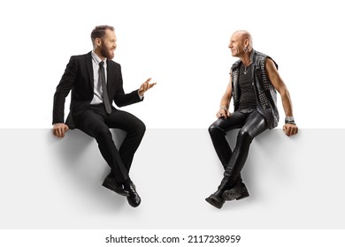 Punk Sitting On A Panel And Listening To A Businessman Talking Isolated On White Background