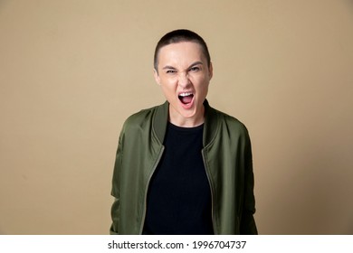 Punk Skinhead Woman In A Studio Shoot