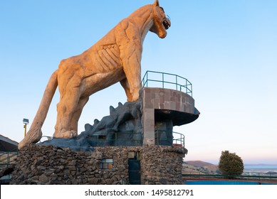 Puno Peru August 19,  View Point On Titicaca Lake Representing A Puma Sacred Animal For The Inca People.
Shoot On August 19, 2019