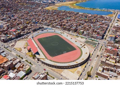 Puno, Peru - September 22, 2022: Aerial View Of The Enrique Torres Belon Stadium In Puno On Lake Titicaca In Peru.
