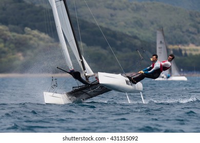 PUNTA ALA - 3 JUNE: Teams Competing On Formula 18 National Catamaran Race, On June 3 2016 In Punta Ala, Italy