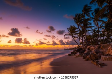 Punta Cana Beach At Sunrise In  Dominican Republic.