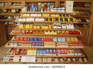 PUNTA CANA, DOMINICAN REPUBLIC - JANUARY 3, 2015:Dominican And Imported Cigars On Display At Cigar Shop In Punta Cana