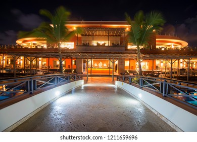 PUNTA CANA, DOMINICAN REPUBLIC - OCTOBER 29, 2015: Night Scenic View Of Barcelo Bavaro Palace In Punta Cana