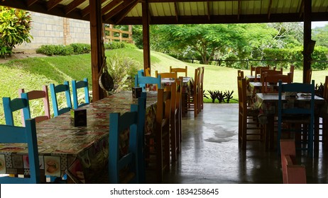 Punta Cana, Dominican Republic, September 2, 2019: Typical Dominican Restaurant With Many Colors And Outdoors