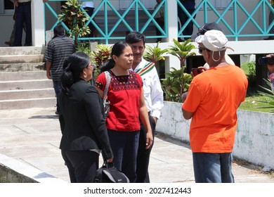 PUNTA GORDA, BELIZE - JULY 28, 2015 Lawyers Interviewed At Court House During The Case Of The Santa Cruz 13 Accused Of False Imprisonment While Upholding Maya Land Rights