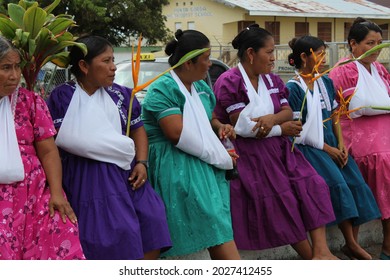 PUNTA GORDA, BELIZE - JULY 28, 2015 Arms In Slings In Protest At Court House During The Case Of The Santa Cruz 13 Accused Of False Imprisonment While Upholding Maya Land Rights