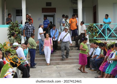 PUNTA GORDA, BELIZE - JULY 28, 2015 Maya Leaders And Council At Court House During The Case Of The Santa Cruz 13 Accused Of False Imprisonment While Upholding Maya Land Rights