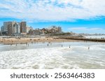 Punta Iglesia Beach and Santa Cecilia Hill in Mar del Plata, a beach resort city on the Argentine coast.