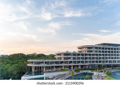 Punta Mita, Nayarit, Mexico December 4, 2021: Luxury Mexican Beach Resort At Sunset