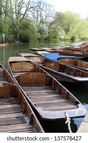 Punting Boats In Focus In Oxford On A Sunny Day