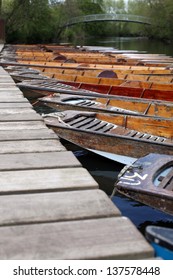 Punting Boats In Focus In Oxford On A Sunny Day