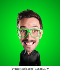 Puppet Man With Big Head On Green Background