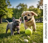 puppy playing ball in the park