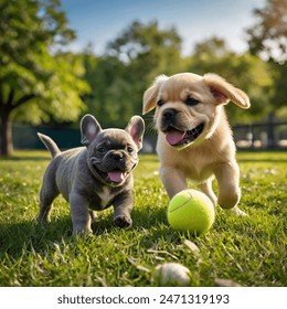 puppy playing ball in the park - Powered by Shutterstock