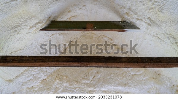 Pur foam, insulation of attic with pur foam in a\
detached house
