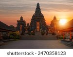 Pura Besakih temple on the slopes of Mount Agung largest and holiest temple at sunset - Bali, Indonesia