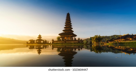 Pura Ulun Danu Bratan Bali Indonesia, Hindu Temple On Bratan Lake Landscape