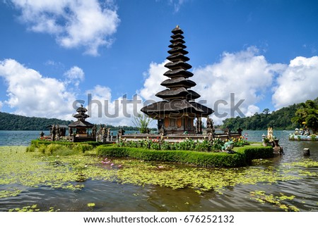 Pura Ulun Danu Bratan, a major Hindu Shaivite water temple on Bali, INDONESIA.