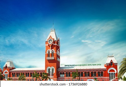 Puratchi Thalaivar Dr. MGR Central Railway Station,CHENNAI CENTRAL RAILWAY STATION, INDIA, TAMILNADU Beautiful View Day Light Blue Say