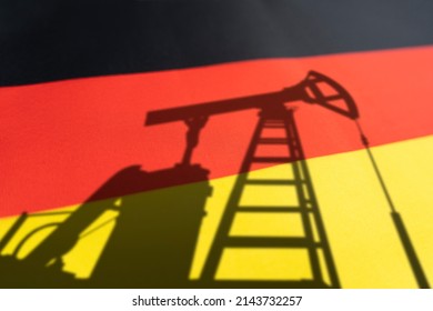 Purchase Of Oil In Germany. Oil Rigs On Background Of The German Flag. Mining And Oil Import. Trading On Global Fuel Market. Fuel Industry Concept