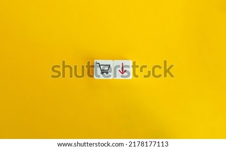 Purchasing Power Loss or Decrease. Inflation Concept and Banner. Icons on Block Letter Tiles on Yellow Orange Background. Minimal Aesthetics. Foto stock © 