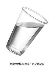 Pure Drinking Water In Disposable Cup Or Glass With Water Starting To Spill Over Edge Of Pint Glass