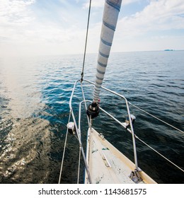 Pure morning light over he Baltic sea. A view from the sailboat's deck to the bow, Estonia - Shutterstock ID 1143681575