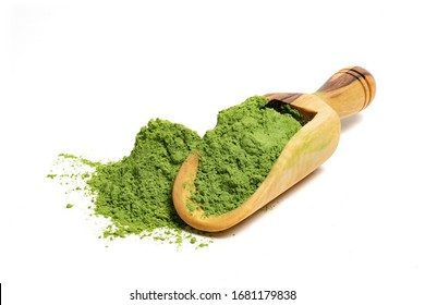 Pure Organic Barley Grass Powdered On White Isolated Background