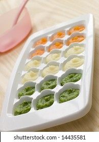 Pureed Baby Food In A Ice Cube Tray