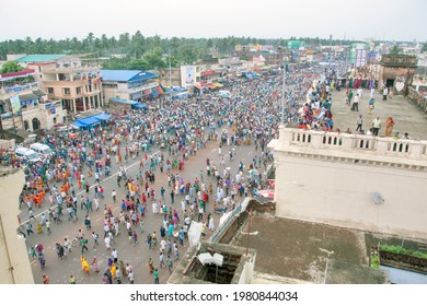 Puri Odisha India On July 26th 2015: Pictures Of The Streets Of Puri City During The Rath Yatra. The Crowd Of Devotees Is In Full Swing Waiting For The Arrival Of Jagannath Dev's Chariot.