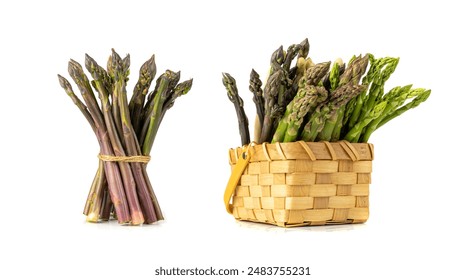 Purple Asparagus Isolated, Raw Garden Vegetables Bunch, Fresh Edible Sprouts of Red Asparagus Officinalis on White Background - Powered by Shutterstock