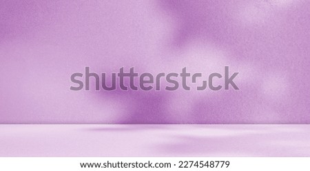 Purple Background Podium Studio Scene Table Product,Texture Counter Shadow Leaf on Wall,Empty Mockup Cosmetic Shelf Kitchen Shefl,Cement Room Loft Overlay Mockup Minimal Pattern Space Summer Template.
