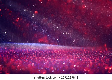 Purple, Black And Pink Glitter Vintage Lights Background. Defocused