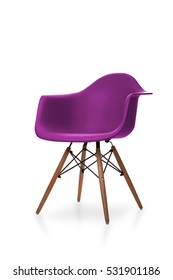 Purple Color Chair, Modern Designer Chair Isolated On White Background. Plastic Chair