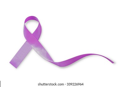Purple color ribbon isolated on white background for raising awareness on  Breastfeeding, Eating disorder 