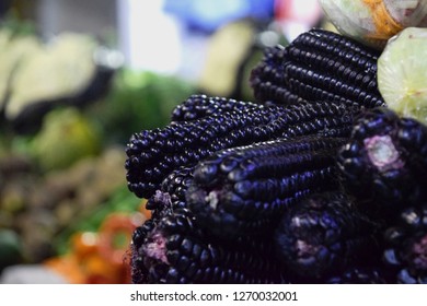 Purple Corn At Display In A Food Market In Arequipa, Peru