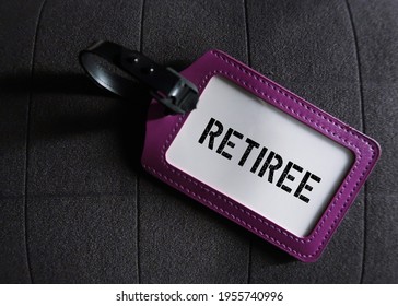 Purple Employee ID Card With Text RETIREE , Person Who Retired From Employment ,stop Working In Regular Paid Because Of Their Age