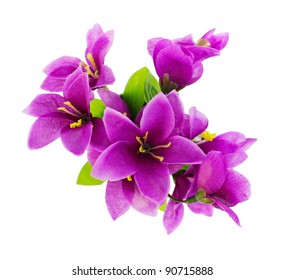 Purple Fake Flowers Is Isolated On A White (top View)