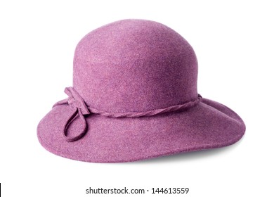 Purple Female Felt Hat Isolated On White Background