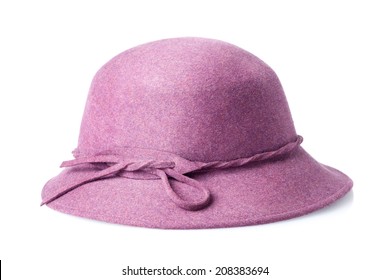 Purple Female Felt Hat Isolated On White Background