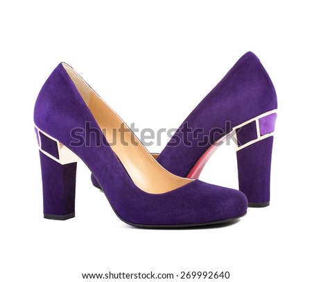 Purple female shoes isolated on white background