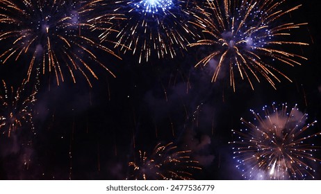 Purple Firework celebrate anniversary happy new year 2024, 4th of july holiday festival. Purple firework in night time celebrate national holiday. Violet firework Countdown to new year 2024 festival - Powered by Shutterstock