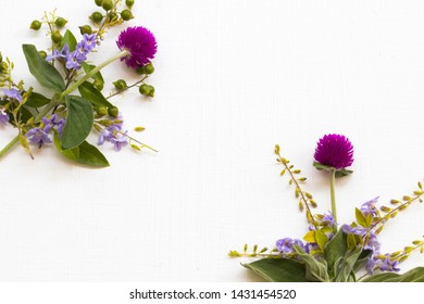 purple flower amaranth arrangement flat lay postcard style on background white wooden - Shutterstock ID 1431454520