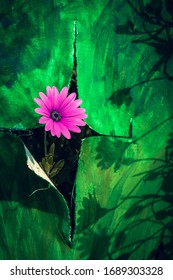 
A Purple Flower Running Through A Torn Painter's Canvas